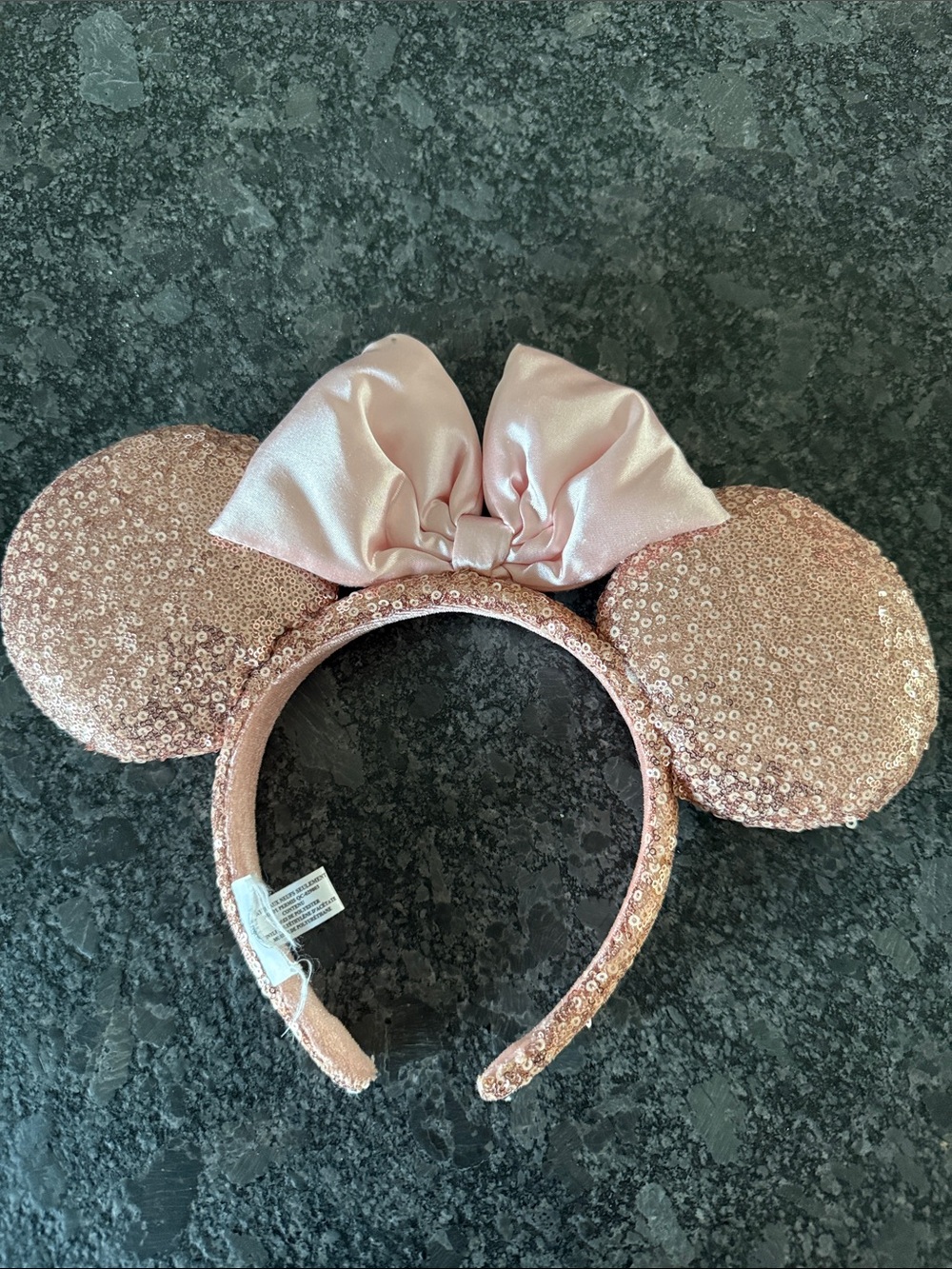 Disney Ear Rose Gold Sequin Minnie Mouse Ears Headband with Bow
